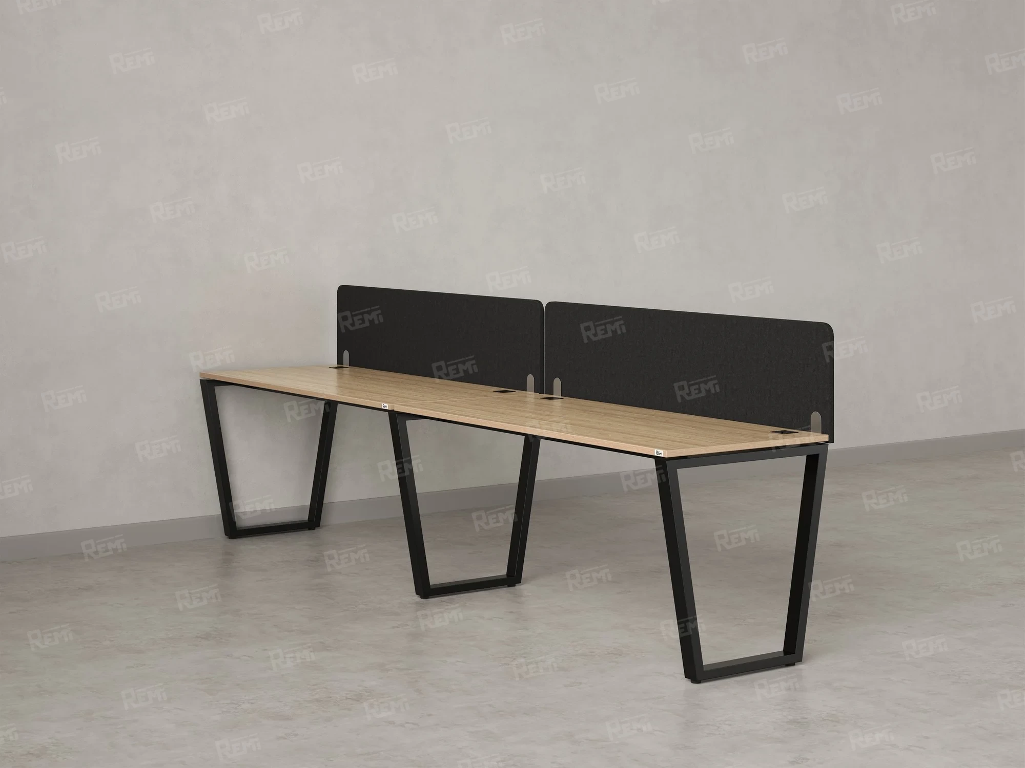 Бенч-система в 1 ряд, 2 рабочих места 2 тканевых экранов 2400x600x750 RM174-3-24x6 Вяз Швейцарский светлый/Черный