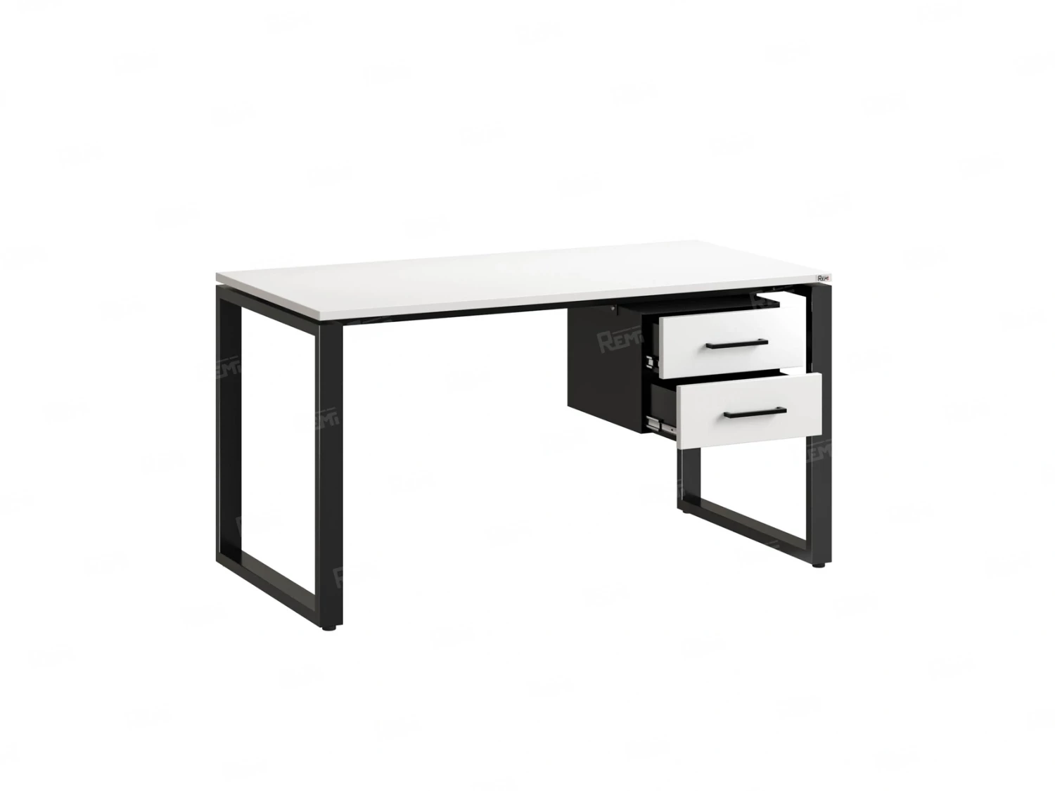 Стол прямой с подвесной тумбой 2 ящика, О-опора 1600x600x750 RM037-16x6 Белый/Черный