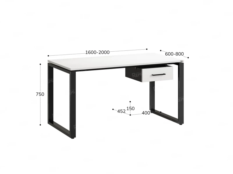 Стол прямой с подвесной тумбой, О-опора 1600x800x750 RM036-16x8 Белый/Черный
