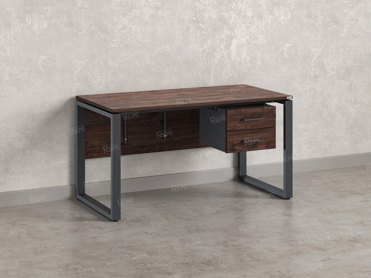 Стол прямой, подвесная тумба, ЛДСП экран, О-опора 1600x700x750 RM033-16x7 Дуб Апрельский шоколад/Серый