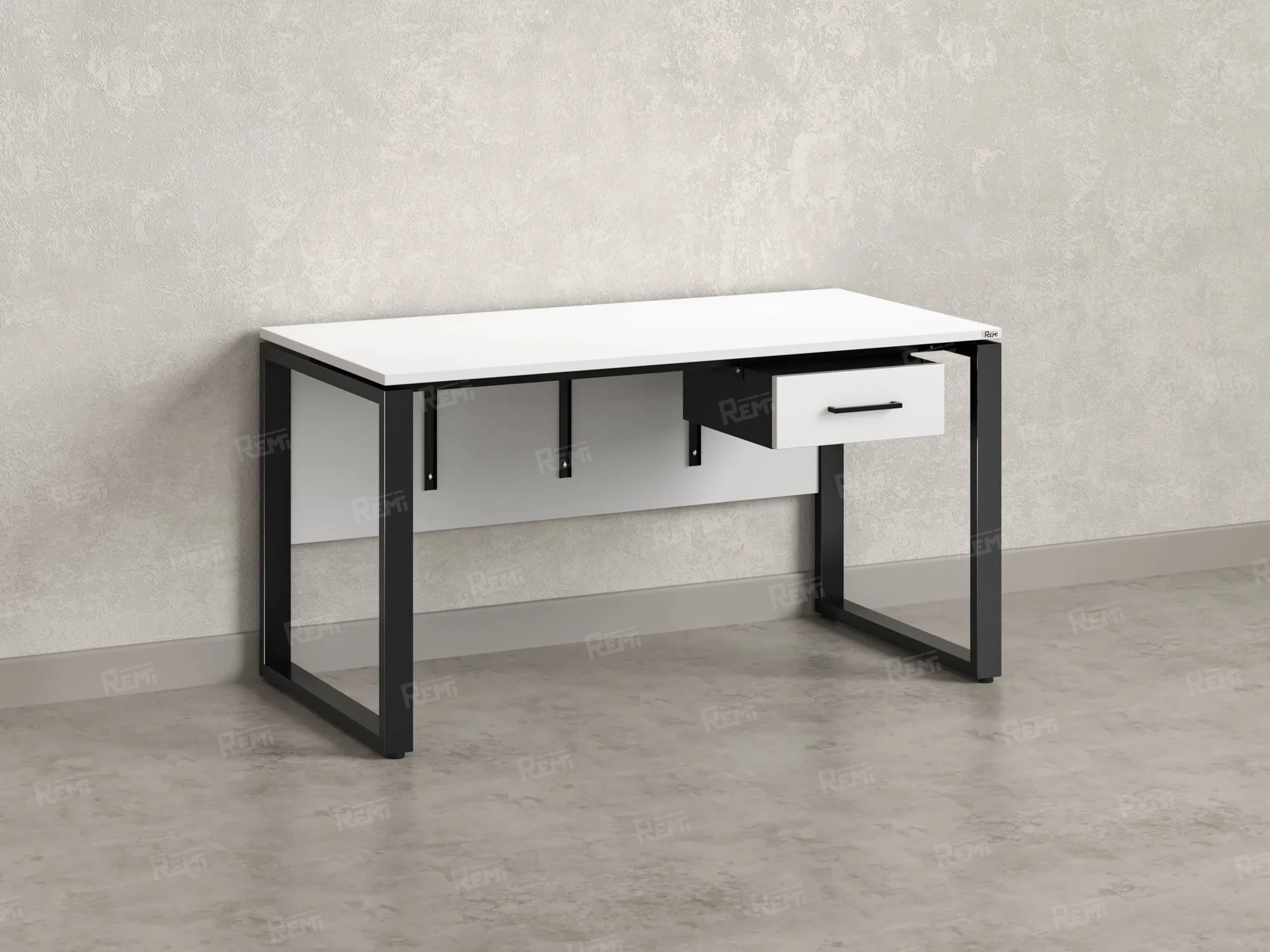 Стол прямой, подвесная тумба, ЛДСП экран, О-опора 2000x800x750 RM032-20x8 Белый/Черный