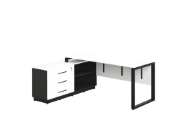 Стол прямой с тумбой L, ЛДСП экран, О-опора 2000x600x750 RM013L-20x6 Белый/Черный