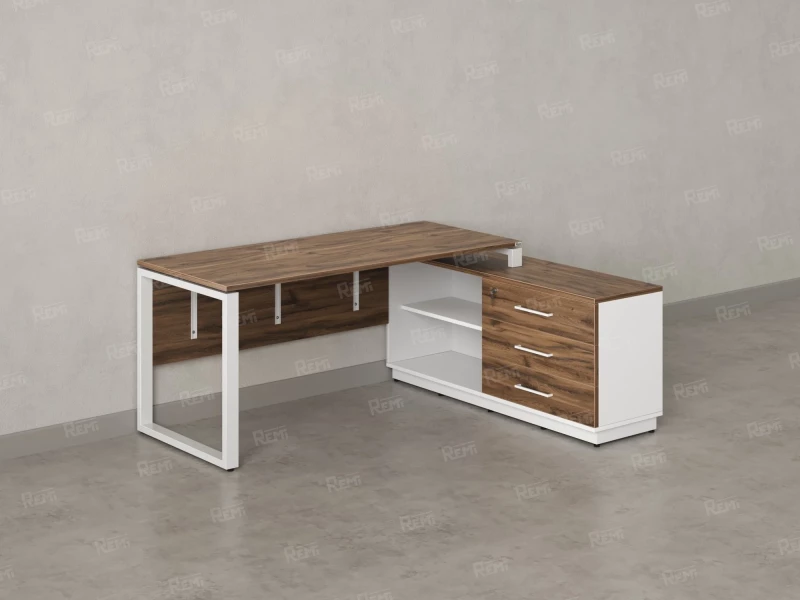 Стол прямой с тумбой R, ЛДСП экран, О-опора 1800x1400x750 RM012R-18x6 Дуб Юстус/Белый