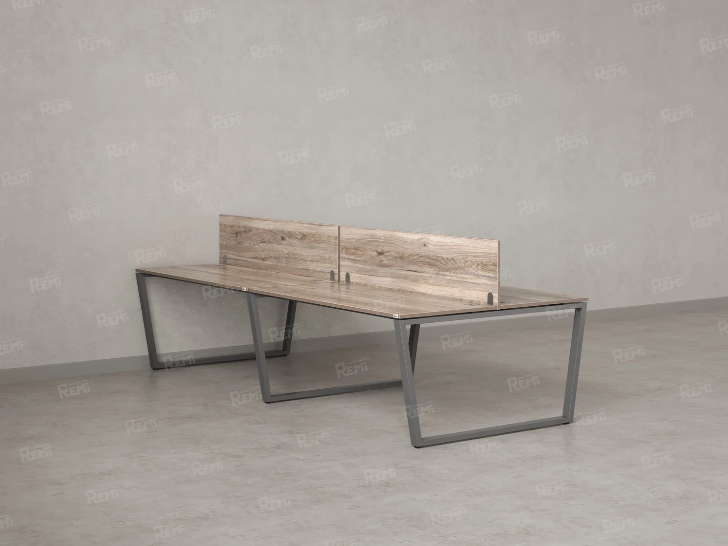 Бенч-система, 4 рабочих места, на U-образных опорах, 2 ЛДСП экранов 2000x1400x750 RM173-4-10x14 Дуб Маувелла/Серый