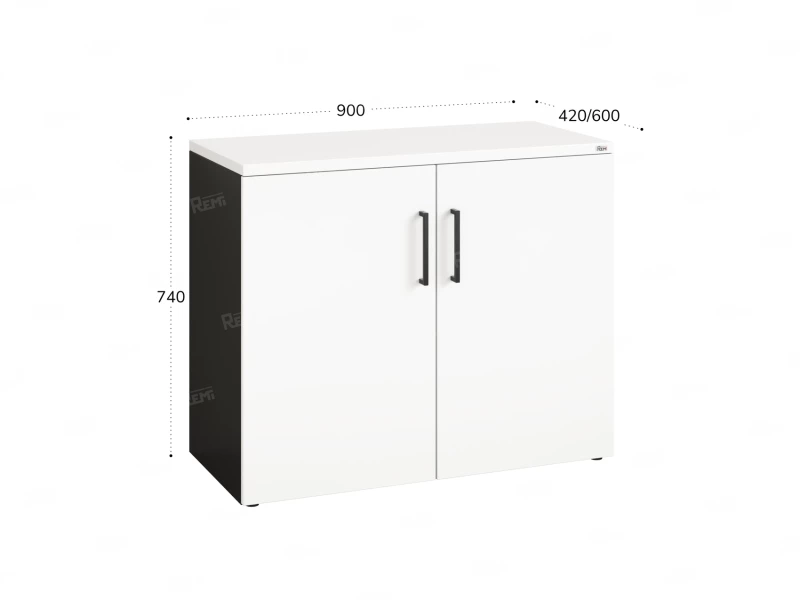 Шкаф низкий распашной, регулируемые опоры, 2 уровня 900x600x750 RM148-90x60 Белый/Черный