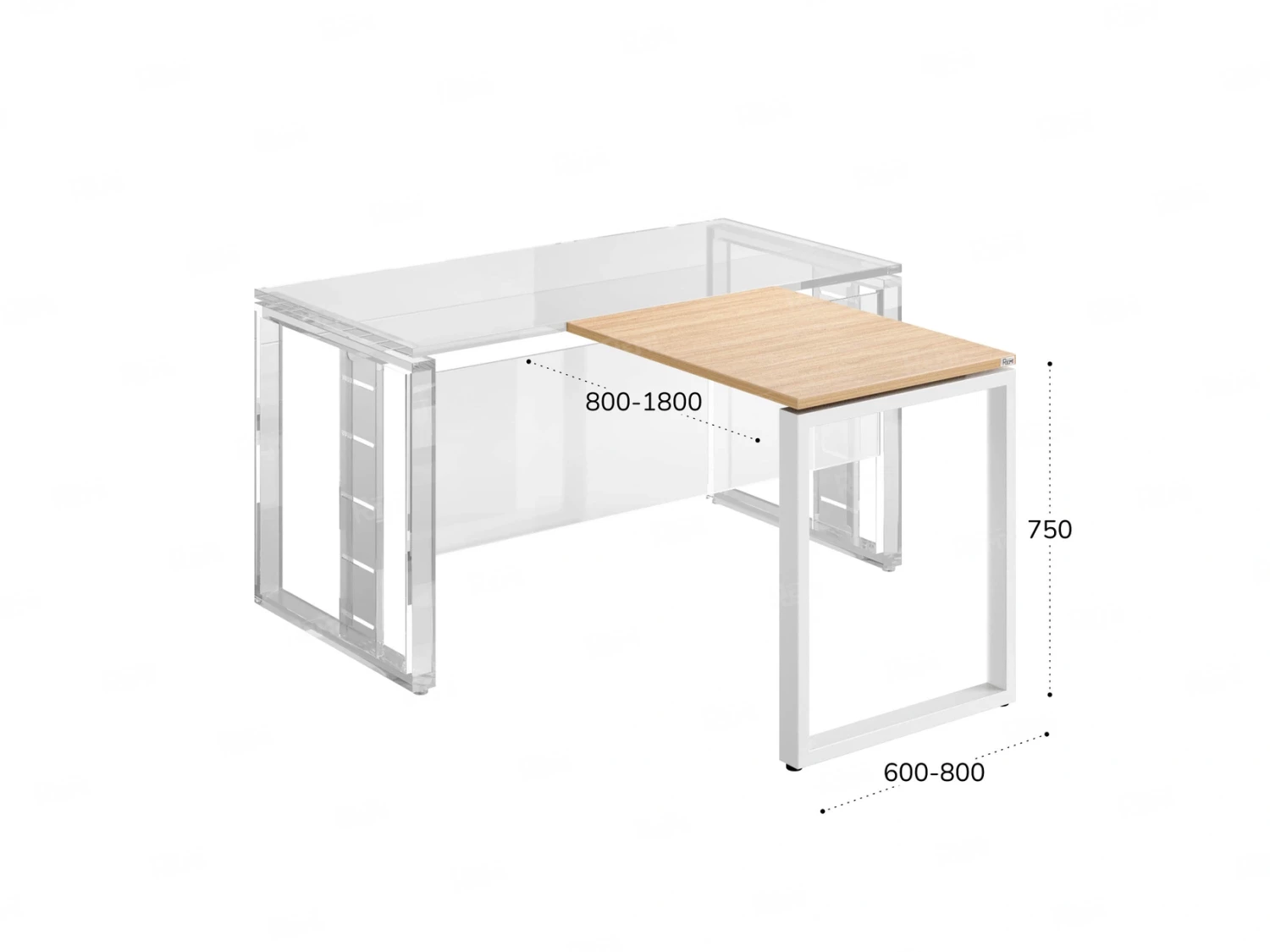 Брифинг прямой, с парящей столешнецей, на О-образном каркасе 1800x700x750 RM072-18x7 Вяз Швейцарский светлый/Белый