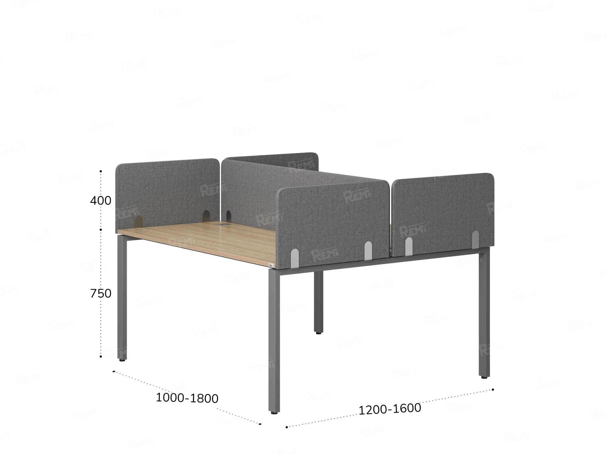 Бенч-система, 2 рабочих места, на П-образных опорах, 5 тканевых экрана 1800x1400x750 RM165-3-18x14 Вяз Швейцарский светлый/Серый