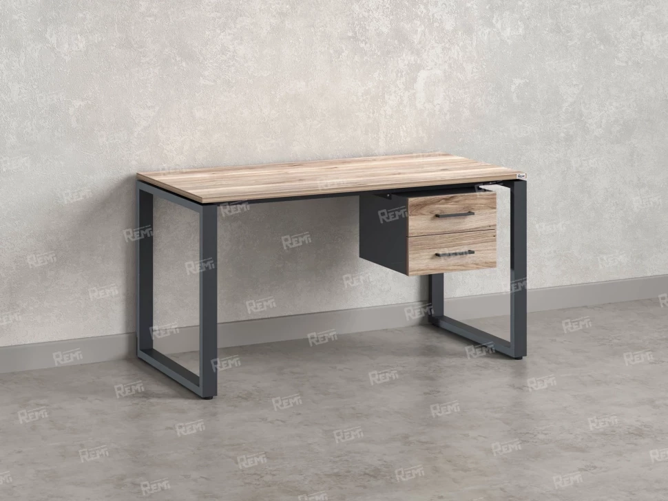 Стол прямой с подвесной тумбой 2 ящика, О-опора 1800x800x750 RM037-18x8 Дуб Маувелла/Серый