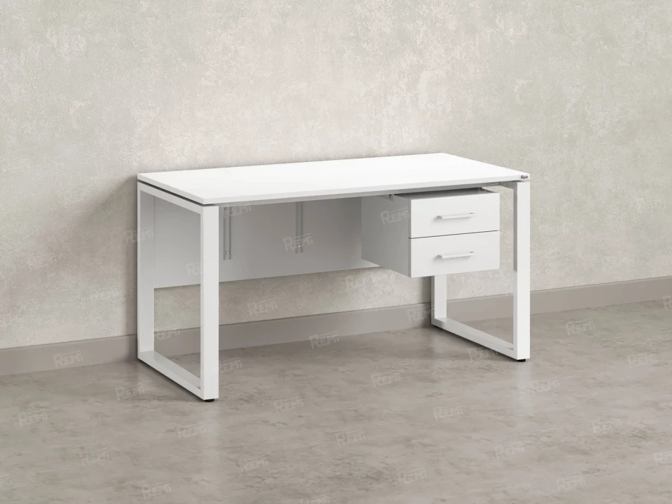 Стол прямой, подвесная тумба, ЛДСП экран, О-опора 1800x600x750 RM033-18x6 Белый/Белый