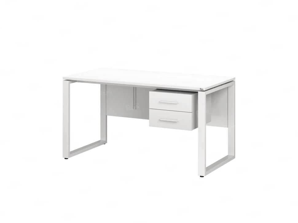 Стол прямой, подвесная тумба, ЛДСП экран, О-опора 1800x600x750 RM033-18x6 Белый/Белый
