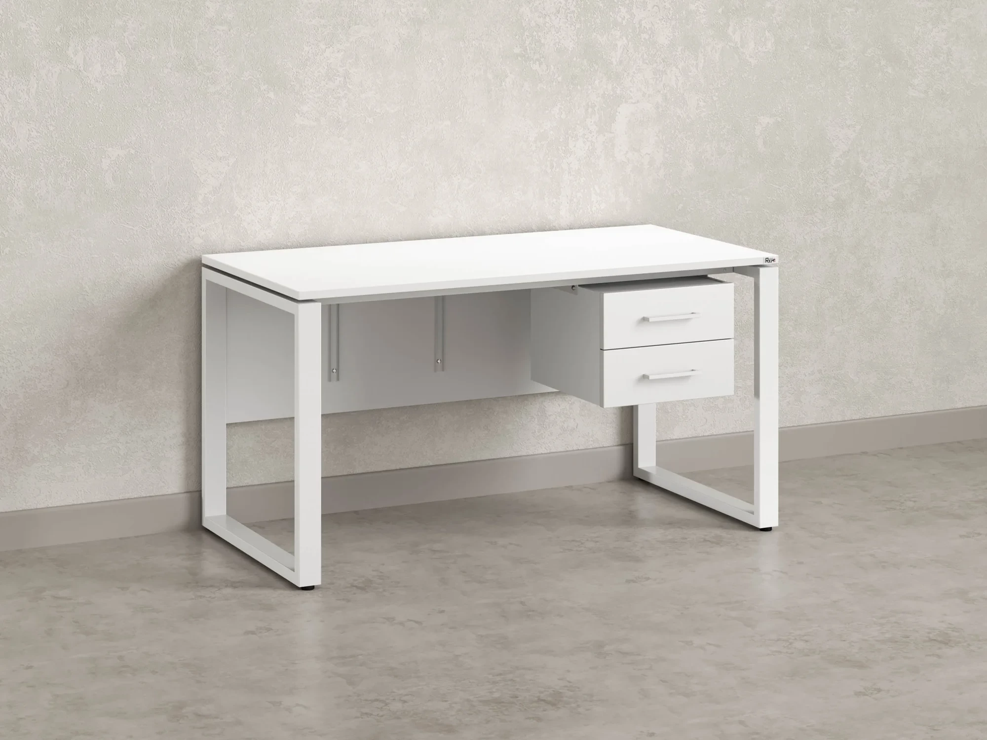 Стол прямой, подвесная тумба, ЛДСП экран, О-опора 1800x600x750 RM033-18x6 Белый/Белый