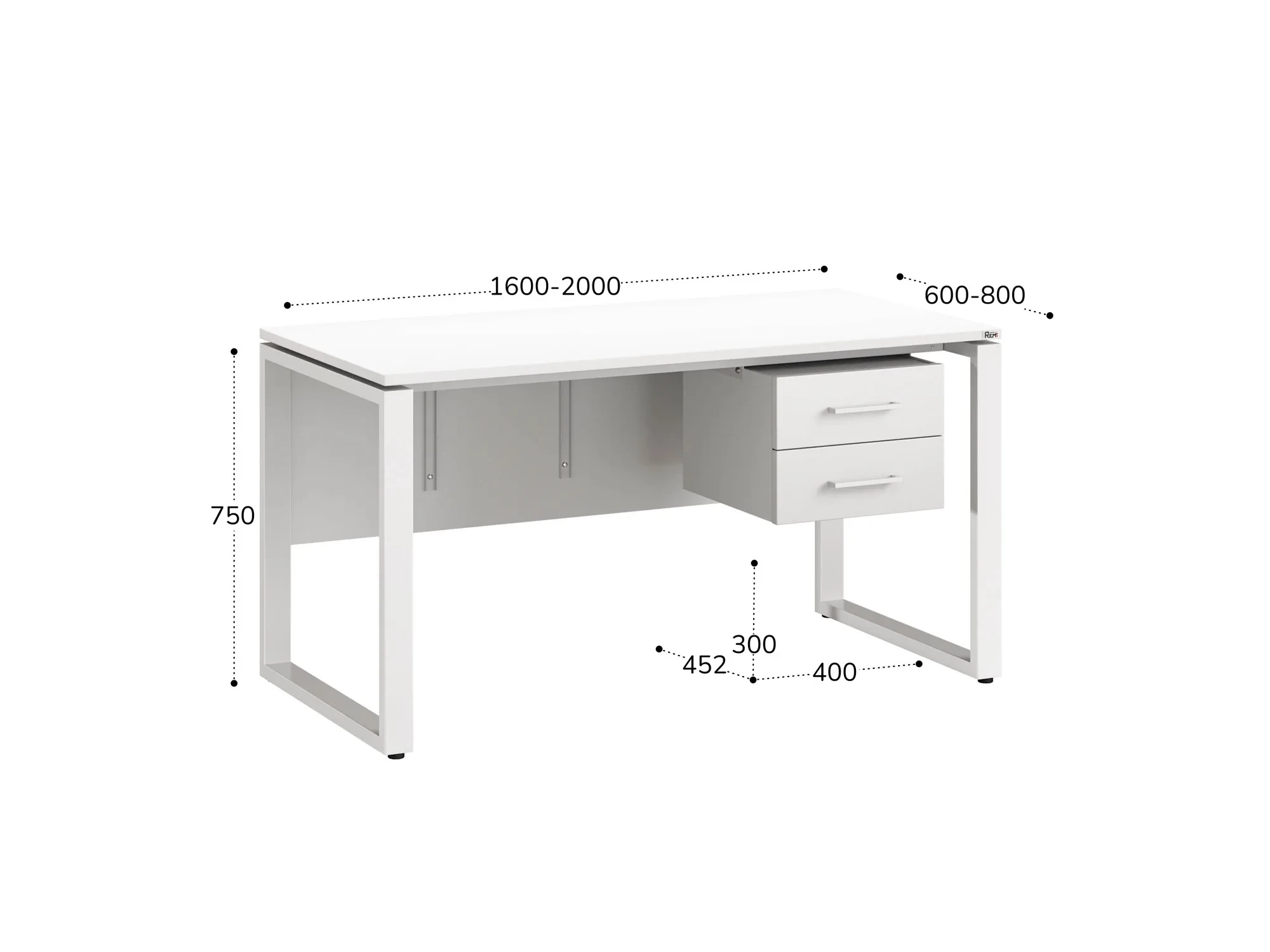 Стол прямой, подвесная тумба, ЛДСП экран, О-опора 1800x600x750 RM033-18x6 Белый/Белый