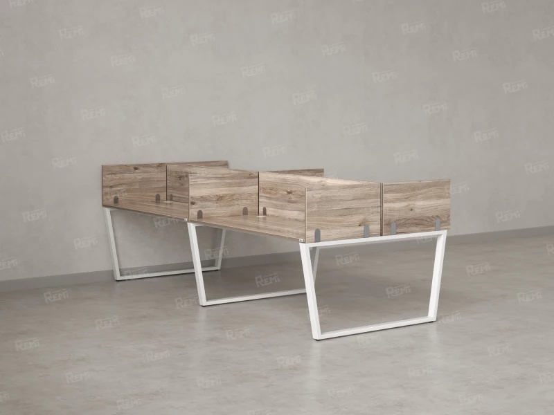 Бенч-система, 4 рабочих места, на U-образных опорах, 8 ЛДСП экранов 3200x1600x750 RM173-2-16x16 Дуб Маувелла/Белый