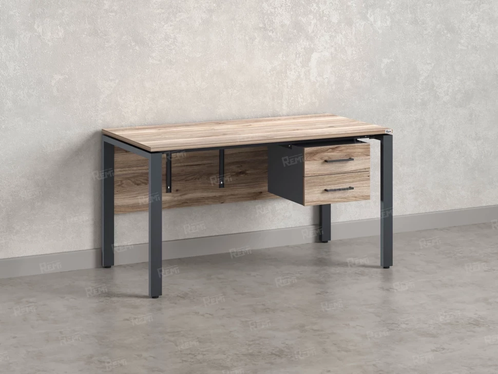 Стол прямой, подвесная тумба, ЛДСП экран, П-опора 1800x600x750 RM031-18x6 Дуб Маувелла/Серый