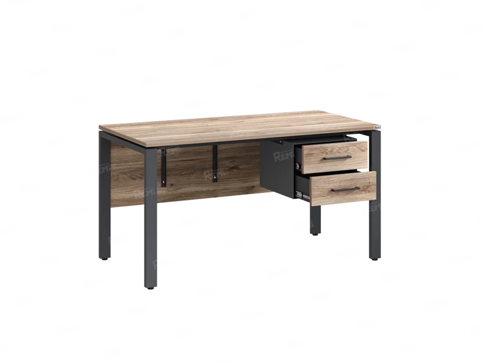 Стол прямой, подвесная тумба, ЛДСП экран, П-опора 1800x600x750 RM031-18x6 Дуб Маувелла/Серый