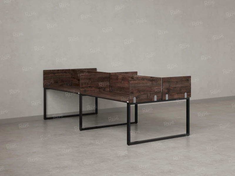 Бенч-система, 4 рабочих места, на О-образных опорах, 8 ЛДСП экранов 2000x1400x750 RM170-1-10x14 Дуб Апрельский шоколад/Черный