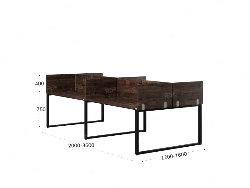 Бенч-система, 4 рабочих места, на О-образных опорах, 8 ЛДСП экранов 2000x1400x750 RM170-1-10x14 Дуб Апрельский шоколад/Черный