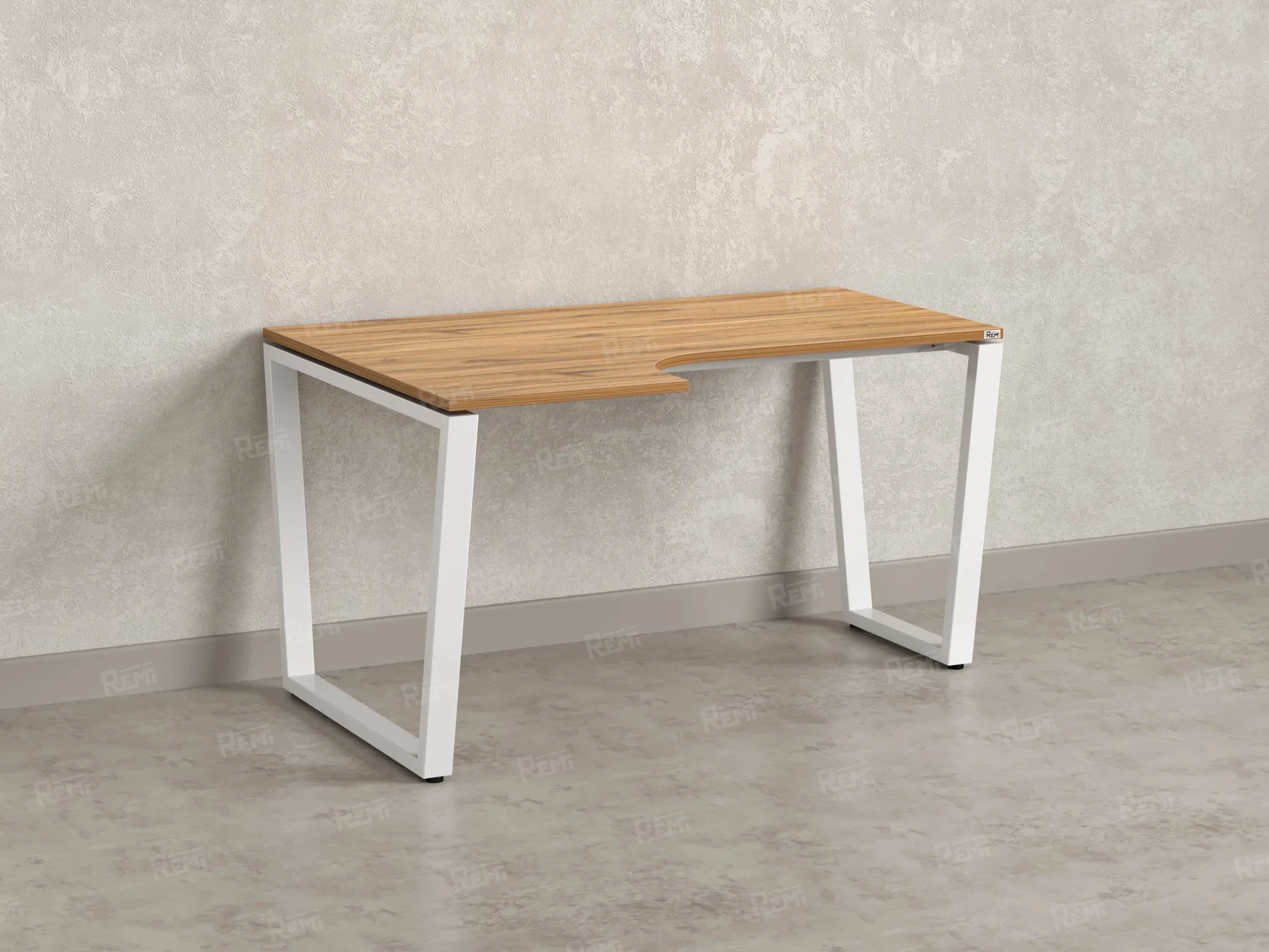 Стол угловой, U-опора, левый 1400x700/900x750, RM051-14x7-9 Дуб Юстус/Белый