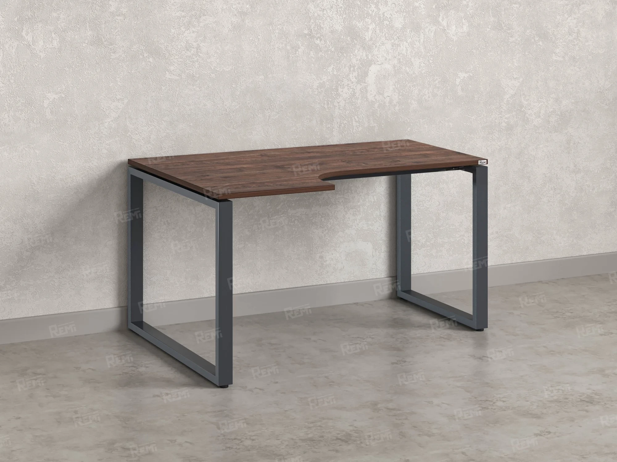 Стол угловой, О-опора, левый 1600x600/900x750, RM055-16x6-9 Дуб Апрельский шоколад/Серый