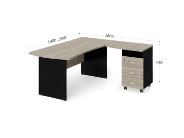 Угловое рабочее место правое 2200х1600х740 RB005-220х160R Шорвуд/Черный
