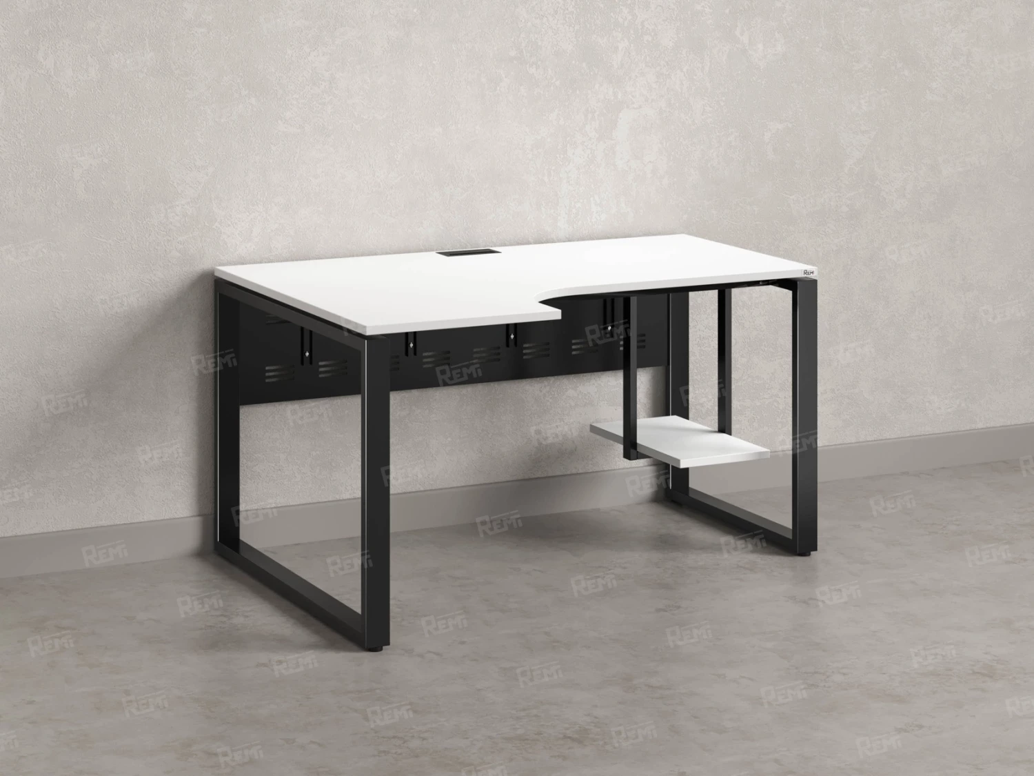 Стол угловой, экран металл, О-опора, левый 1400x900/1200x750, RM056-14x9-12 Белый/Черный