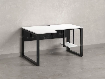 Стол угловой, экран металл, О-опора, левый 1400x900/1200x750, RM056-14x9-12 Белый/Черный