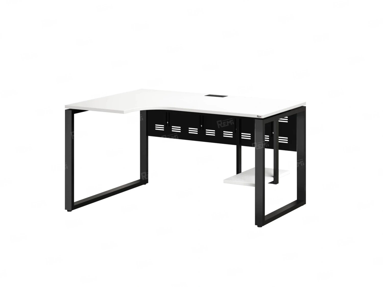 Стол угловой, экран металл, О-опора, левый 1400x900/1200x750, RM056-14x9-12 Белый/Черный