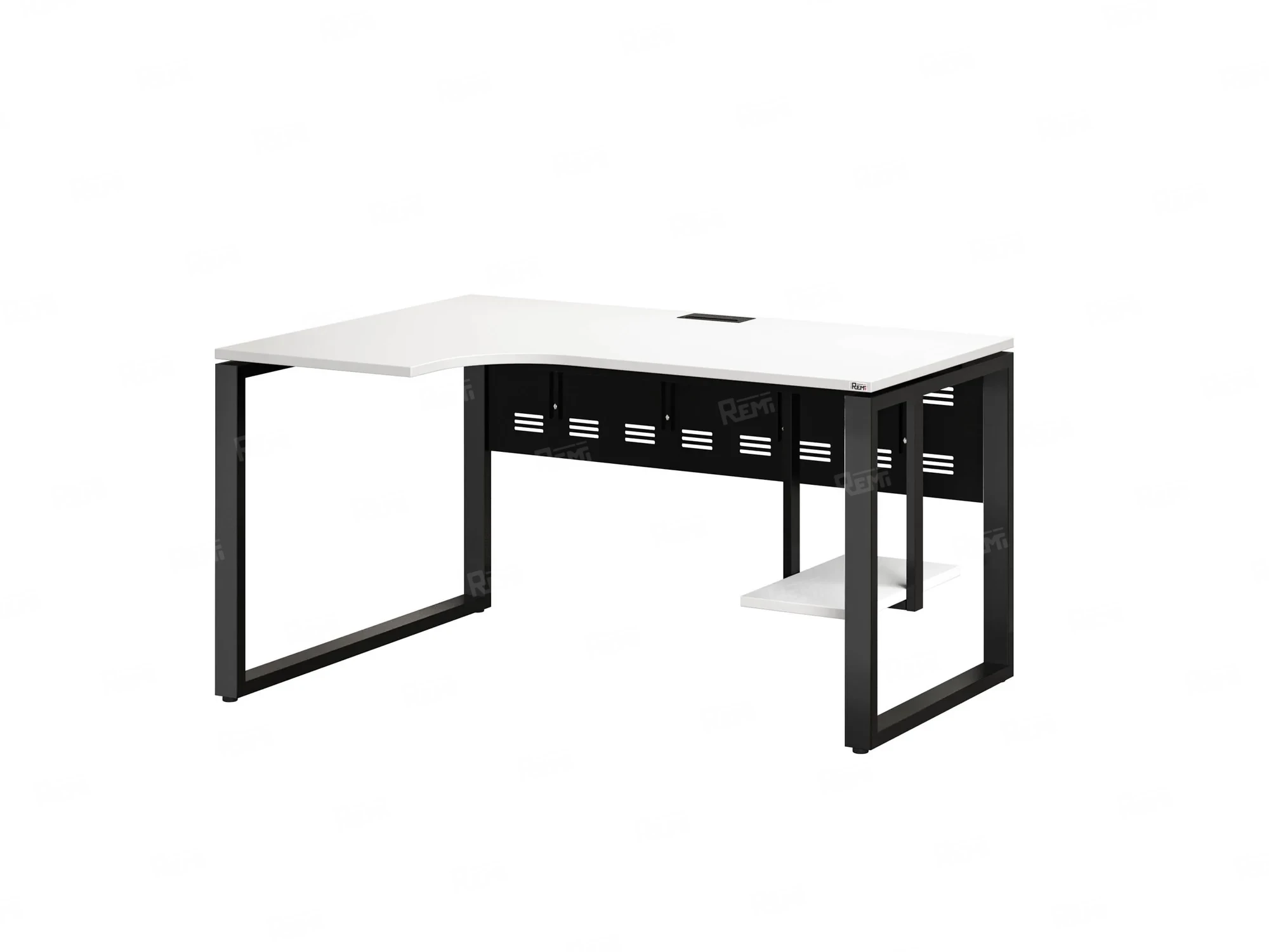 Стол угловой, экран металл, О-опора, левый 1400x900/1200x750, RM056-14x9-12 Белый/Черный