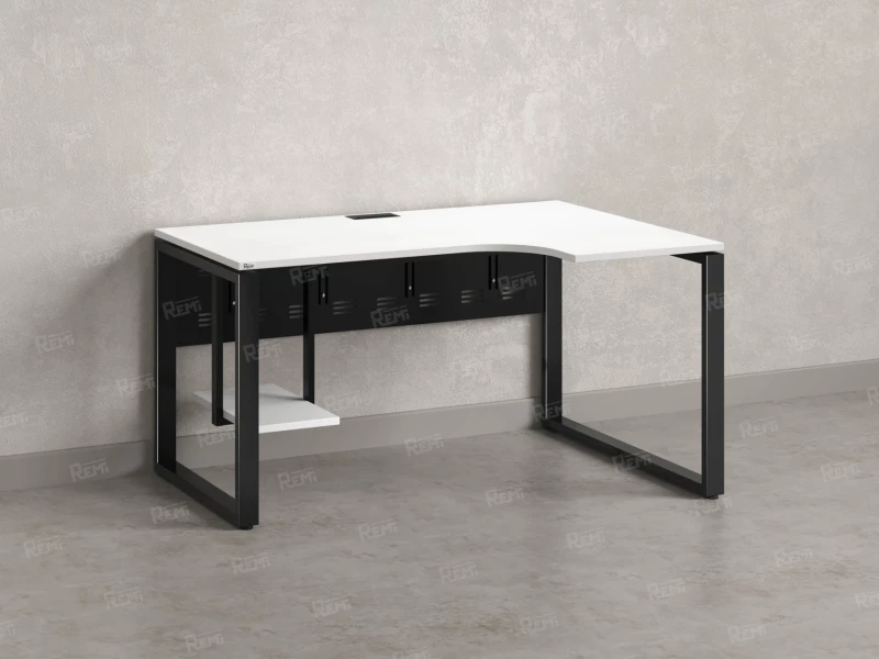 Стол угловой, экран металл, О-опора, правый 1800x900/1200x750, RM057-18x9-12 Белый/Черный