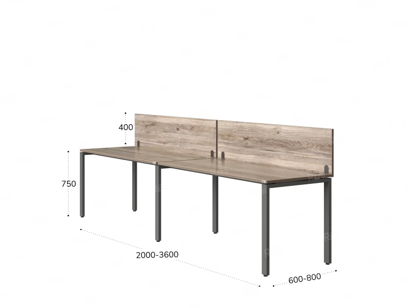 Бенч-система в 1 ряд, 2 рабочих места 2 ЛДСП экранов 2000x700x750 RM167-4-20x7 Дуб Маувелла/Серый