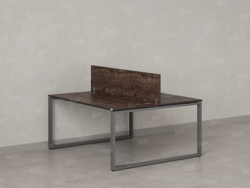 Бенч-система, 2 рабочих места, с одним экраном ЛДСП 1200x1400x750 RM169-2-12x14 Дуб Апрельский шоколад/Серый