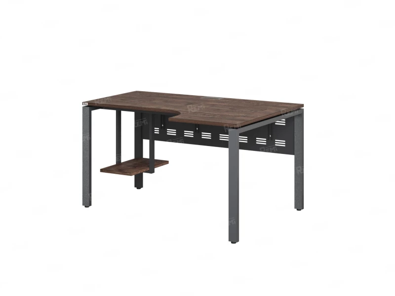 Стол угловой, экран металл, П-опора, правый 1400x600/900x750, RM058-14x6-9 Дуб Апрельский шоколад/Серый