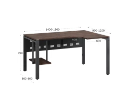 Стол угловой, экран металл, П-опора, правый 1400x600/900x750, RM058-14x6-9 Дуб Апрельский шоколад/Серый