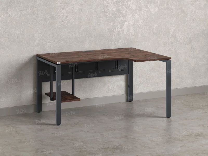 Стол угловой, экран металл, П-опора, правый 1400x600/900x750, RM058-14x6-9 Дуб Апрельский шоколад/Серый