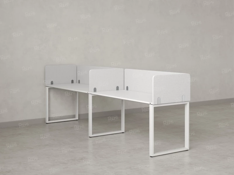 Бенч-система в 1 ряд, 2 рабочих места 5 тканевых экранов 2000x600x750 RM168-1-20x6 Белый/Белый