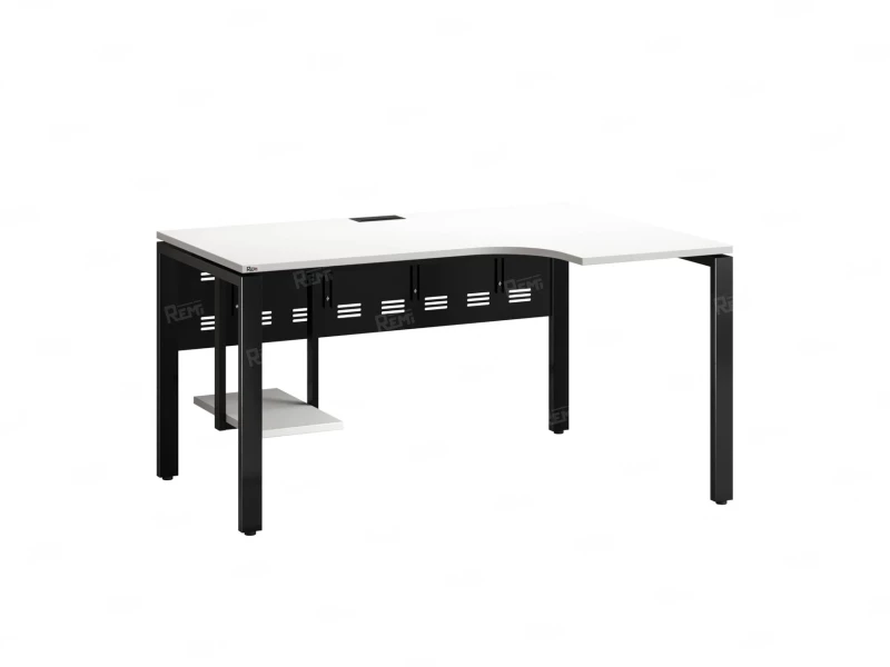 Стол угловой, экран металл, П-опора, правый 1600x900/1200x750, RM058-16x9-12 Белый/Черный