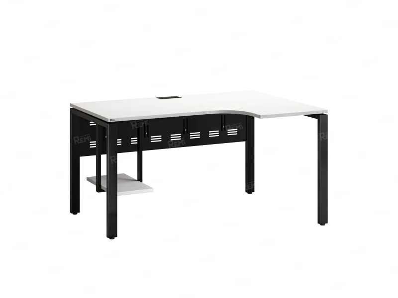 Стол угловой, экран металл, П-опора, правый 1600x900/1200x750, RM058-16x9-12 Белый/Черный
