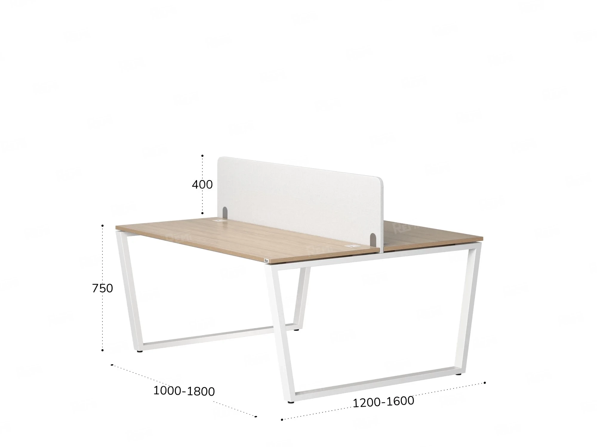 Бенч-система, 2 рабочих места, с одним тканевым экраном 1400x1200x750 RM172-1-14x12 Вяз Швейцарский светлый/Белый