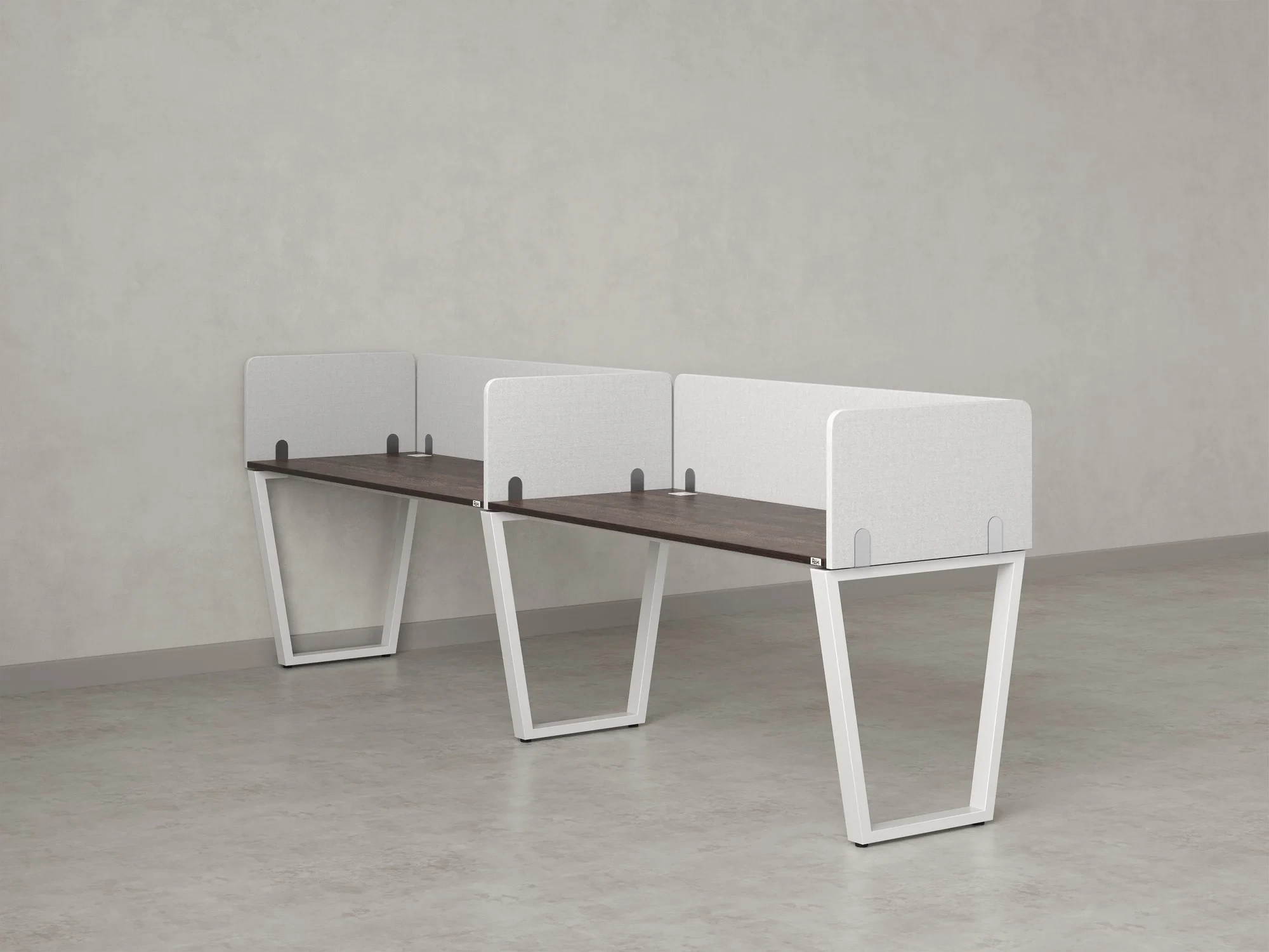 Бенч-система в 1 ряд, 2 рабочих места 5 тканевых экранов 3600x700x750 RM174-1-36x7 Дуб Апрельский шоколад/Белый