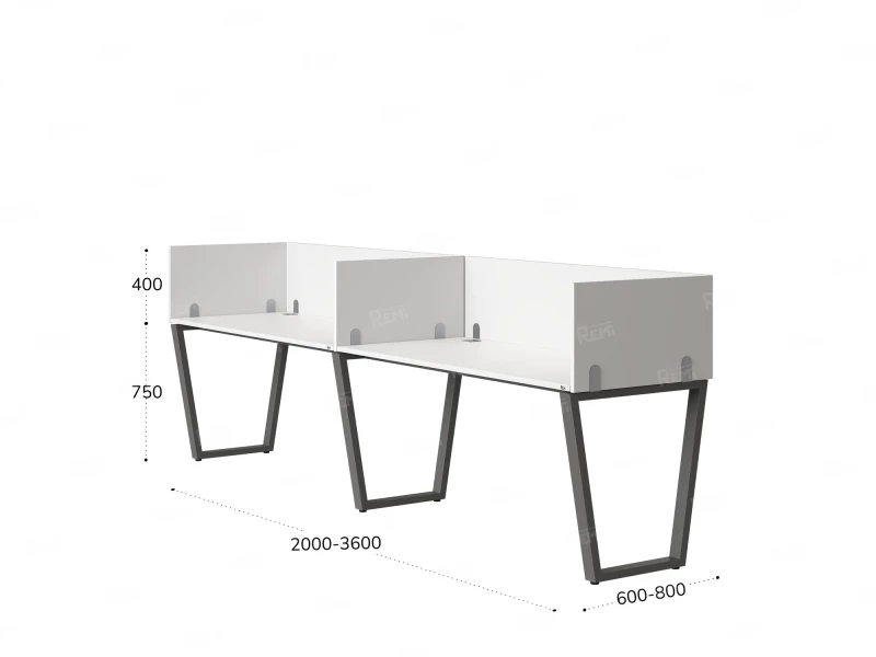 Бенч-система в 1 ряд, 2 рабочих места 5 ЛДСП экранов 2400x800x750 RM174-2-24x8 Белый/Серый