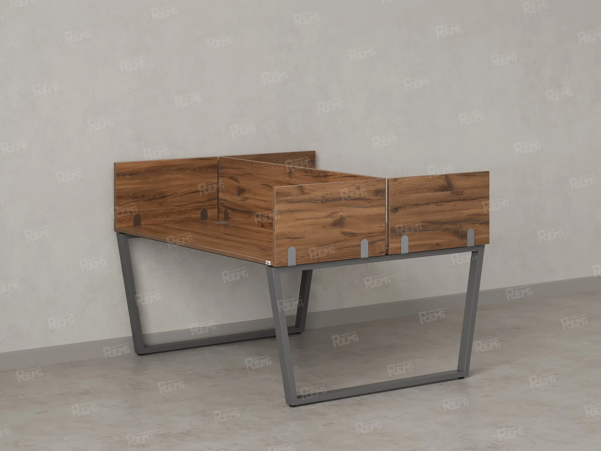 Бенч-система, 2 рабочих места, 5 ЛДСП экранов 1400x1400x750 RM172-4-14x14 Дуб Юстус/Серый