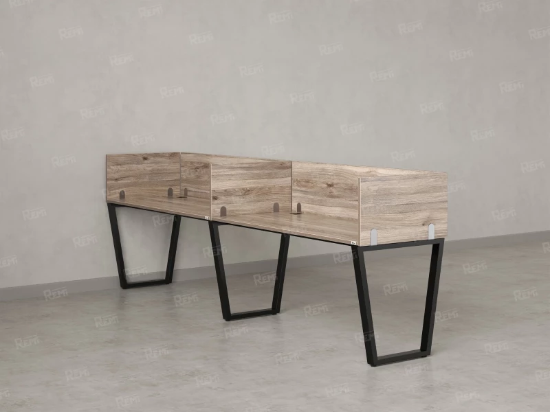 Бенч-система в 1 ряд, 2 рабочих места 5 ЛДСП экранов 3200x800x750 RM174-2-32x8 Дуб Маувелла/Черный