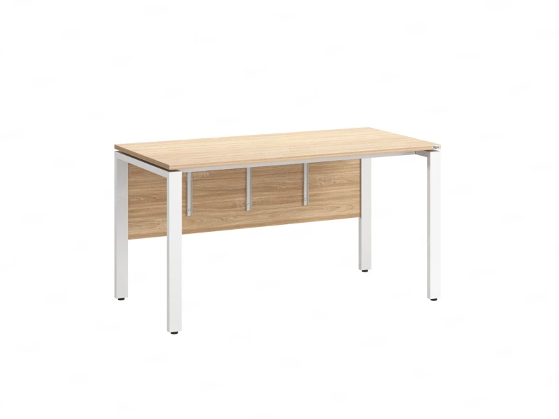 Стол прямой, П-опоры, экран ЛДСП,парящая стол-ца 1400x700x750 RM007-14x7 Вяз Швейцарский светлый/Белый