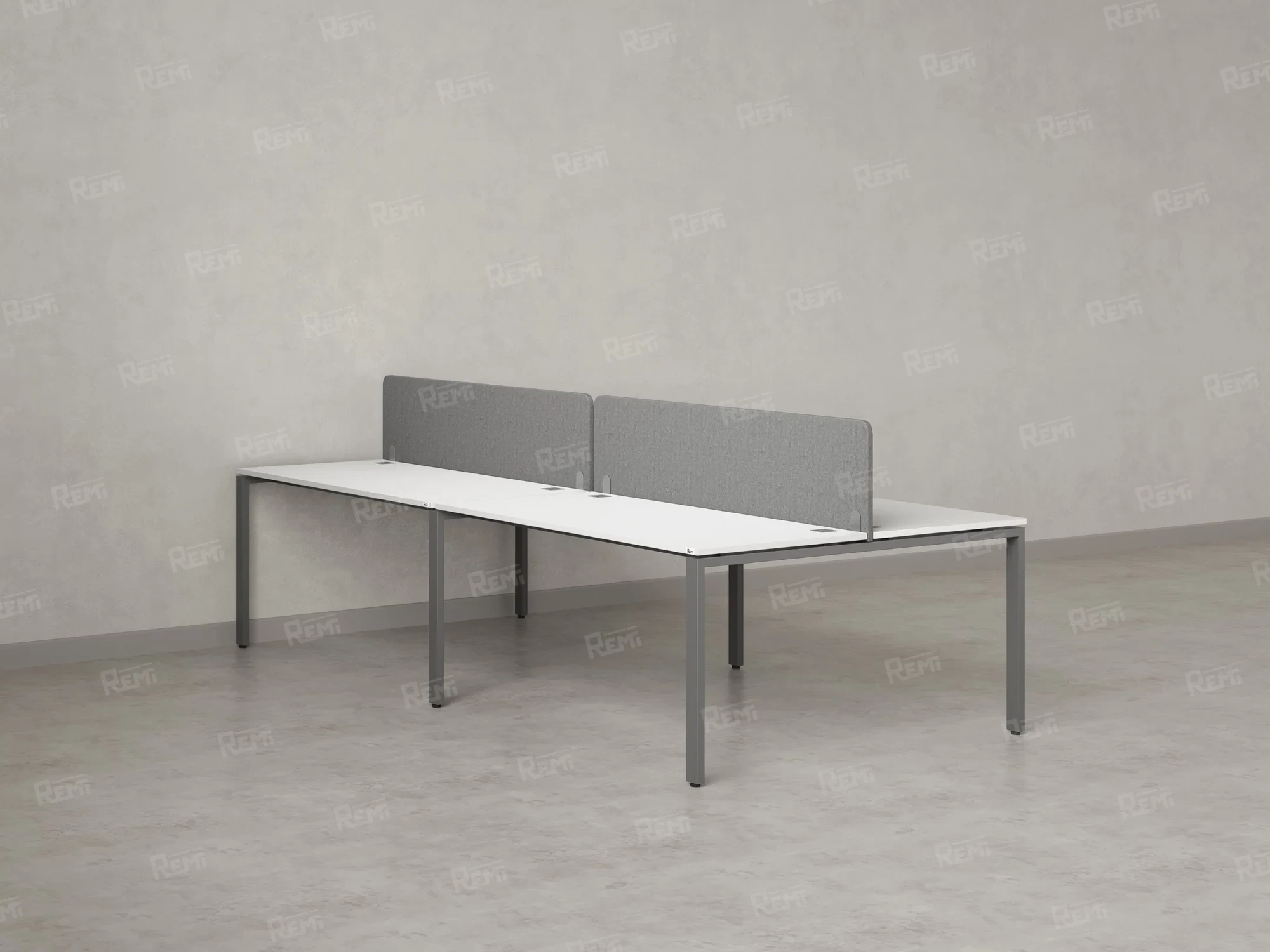 Бенч-система, 4 рабочих места, на П-образных опорах, 2 тканевых экранов 3200x1400x750 RM166-3-16x14 Белый/Серый