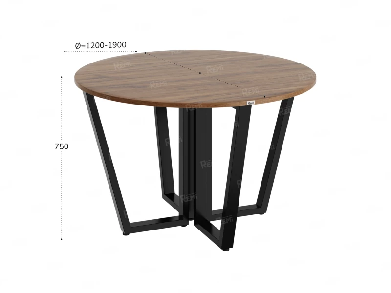 Круглый стол на U-образных опорах 1200x1200x750 RM188-12x12 Дуб Юстус/Черный