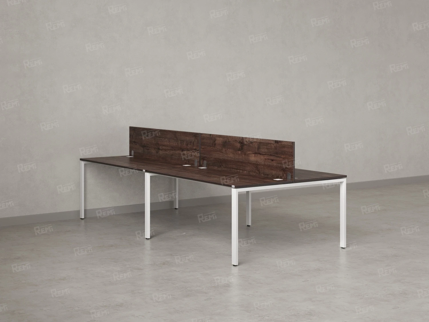 Бенч-система, 4 рабочих места, на П-образных опорах, 2 ЛДСП экранов 2800x1600x750 RM166-4-14x16 Дуб Апрельский шоколад/Белый