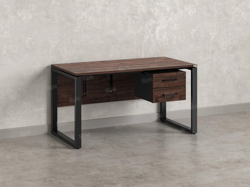 Стол прямой, подвесная тумба, ЛДСП экран, О-опора 1600x700x750 RM033-16x7 Дуб Апрельский шоколад/Черный