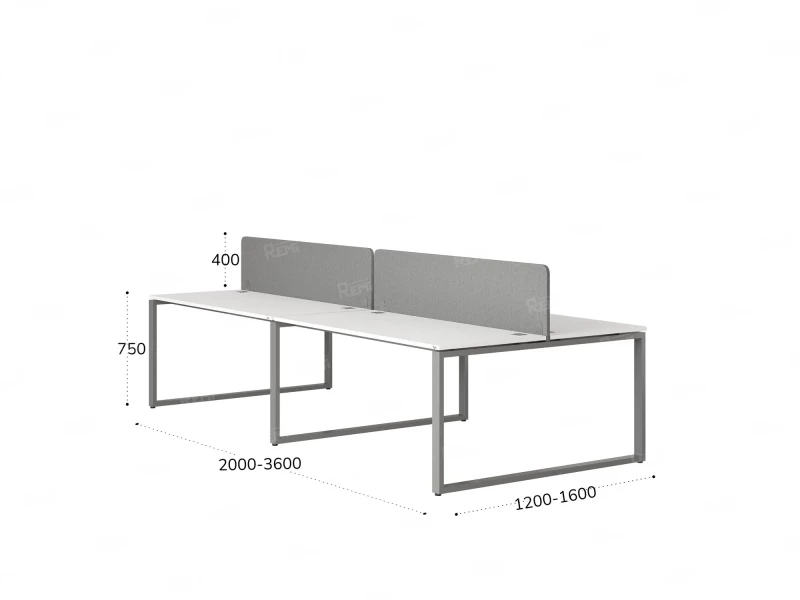Бенч-система, 4 рабочих места, на О-образных опорах, 2 тканевых экранов 2000x1200x750 RM170-3-10x12 Белый/Серый