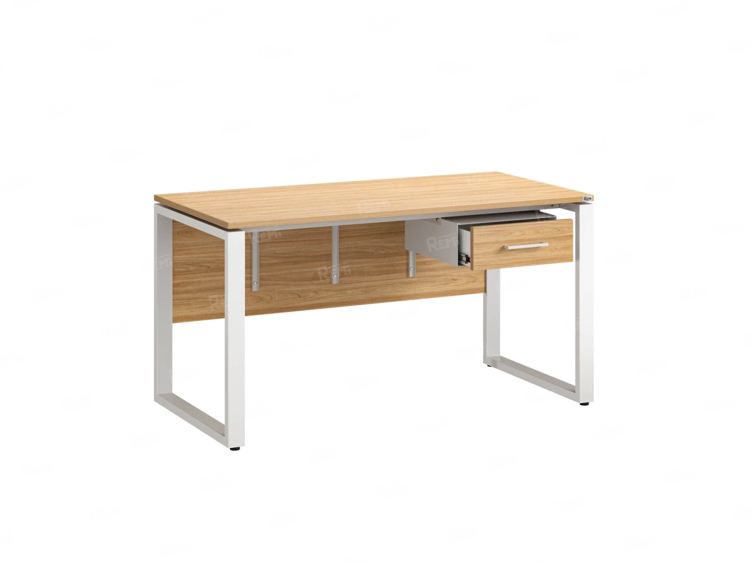 Стол прямой, подвесная тумба, ЛДСП экран, О-опора 2000x800x750 RM032-20x8 Вяз Швейцарский светлый/Белый