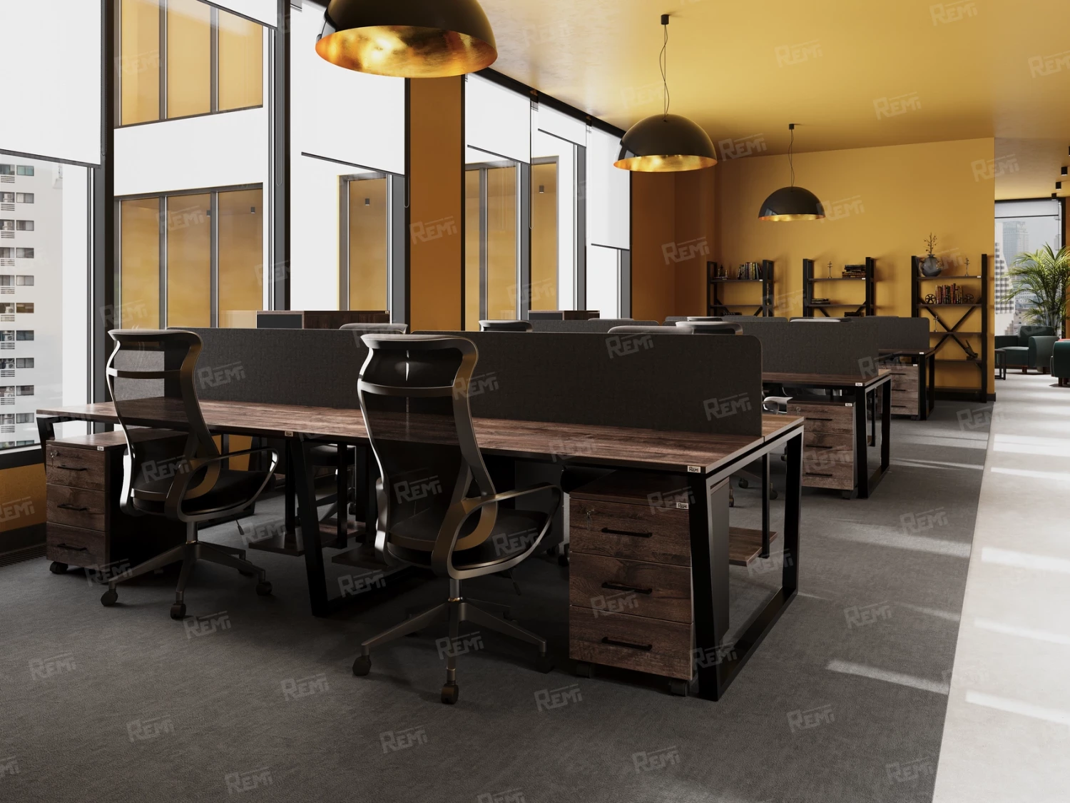 Стол прямой, подвесная тумба, ЛДСП экран, П-опора 2000x800x750 RM031-20x8 Дуб Апрельский шоколад/Черный